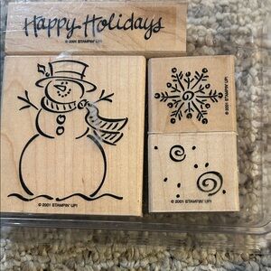 Stampin' Up! Black & Natural Snowman and Snowflake Rubber Stamp Set-Frosty